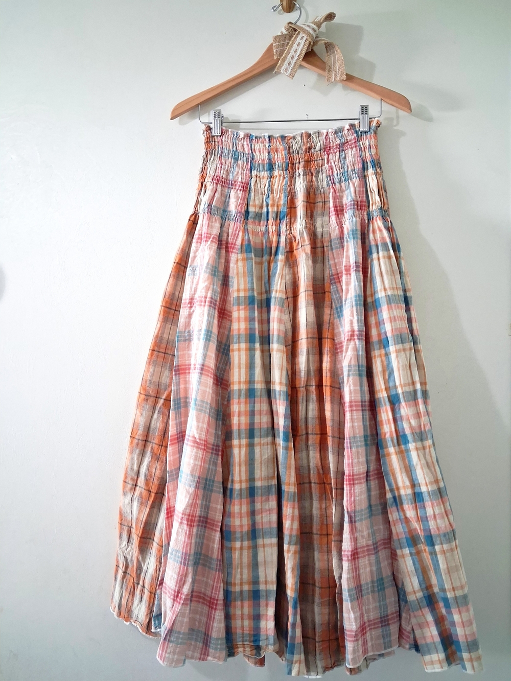 Oli & Hali Mineral Wash Patchwork Plaid Smock Convertible Midi Dress Maxi Skirt - Picture 2 of 15